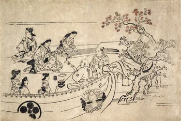 Musik unter dem Kirschbaum in Ueno, ca. 1680 (Holzschnitt)